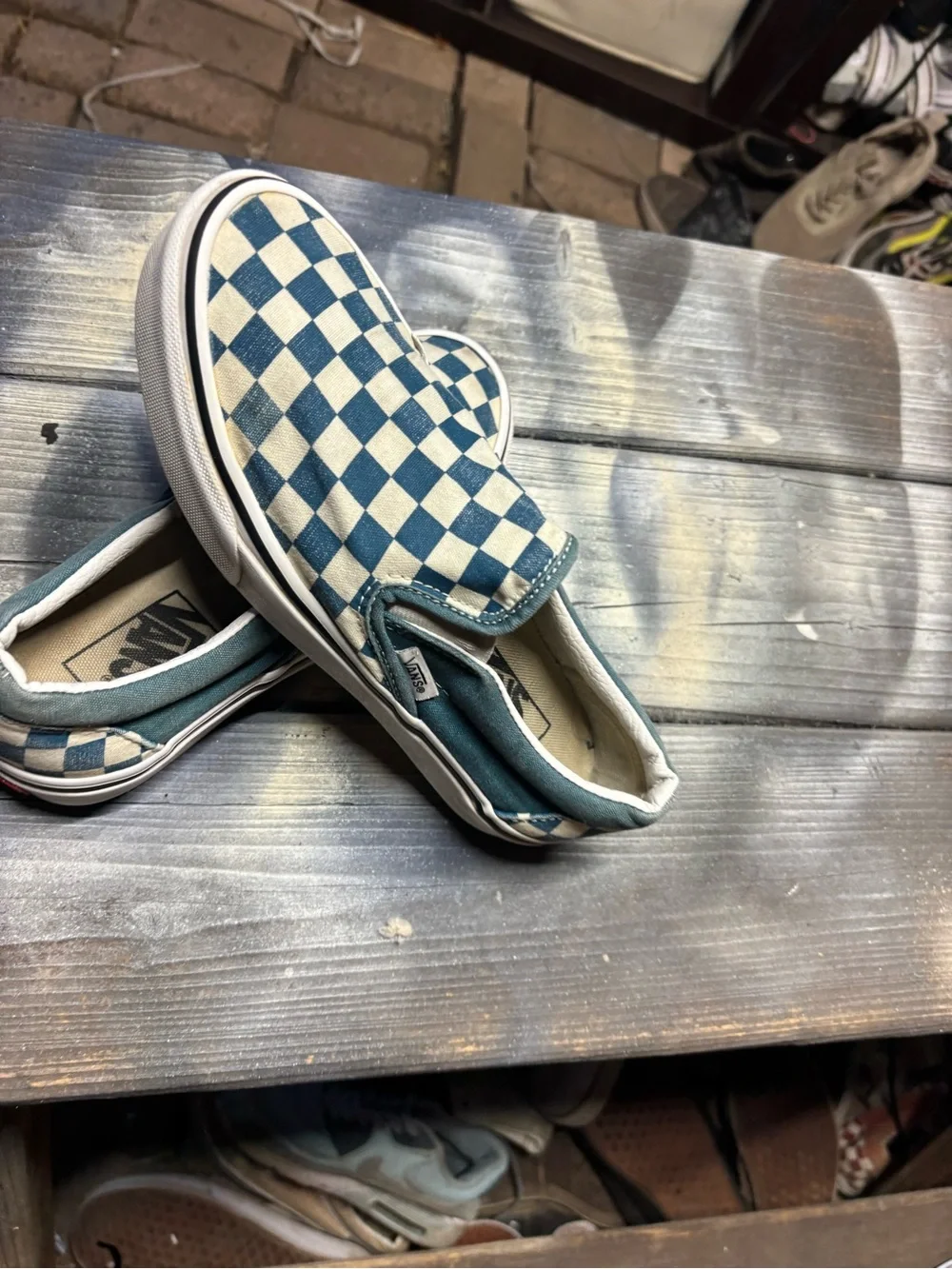 Vans white and blue checkerboard slip-on sneakers #checkerboard Womens 6.5